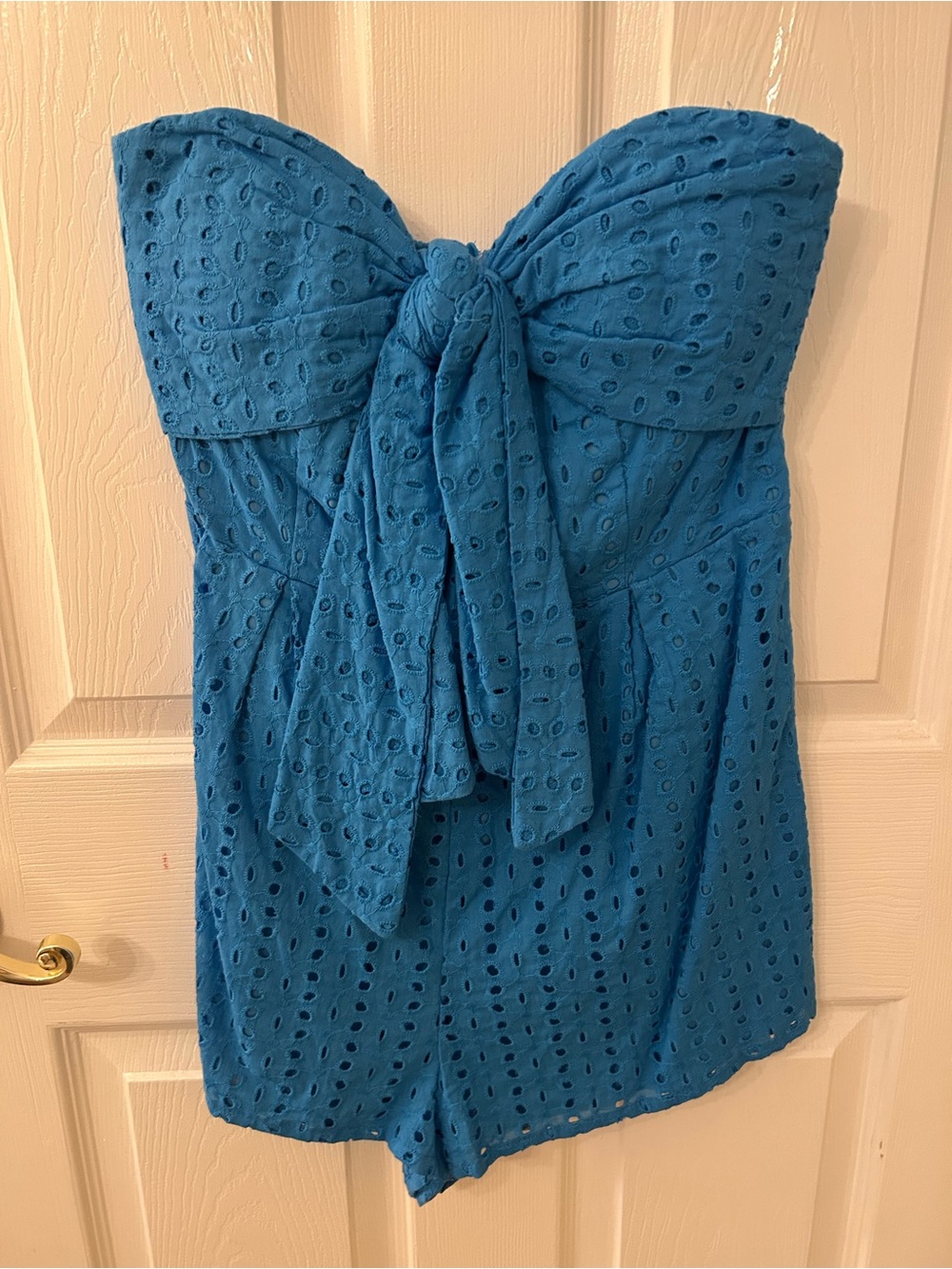 DO+BE Strapless Eyelet Tie-Front Romper